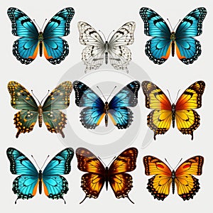 Realistic Vector Illustration Of Nine Colorful Butterflies