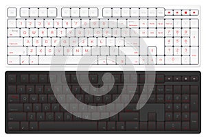 Realistic Vector Keyboard. Top View Computer Keyboard. Black and