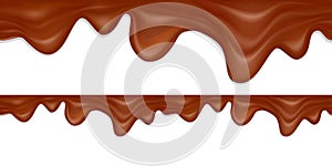 Realistic vector melted chocolate seamless horizontal border. Flowing liquid chocolate.