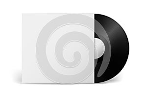 Realistic vector music gramophone vinyl LP record with cover isolated on white background. Design template of retro long