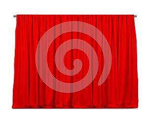 Realistic vector red curtains or drapes isolated.