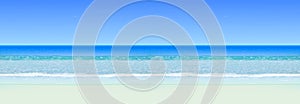 Realistic vector seascape. Sea ocean with horizon and beach. Horizontal seamless background