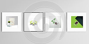 Realistic vector set of square picture frames isolated on gray background. Home office concept, study or freelance