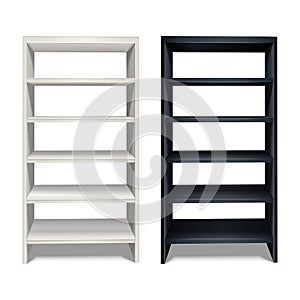 Realistic vector shelf stand in black and white color. Isolated on white background.