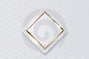 Realistic vector sparkling shiny glowing golden rhombus on white button isolated on abstract chinese traditional