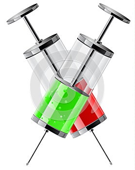 Realistic vector syringe with drop red blood