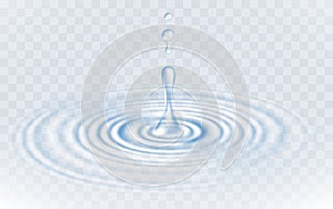 Realistic vector transparent drops and circle ripple on the water photo