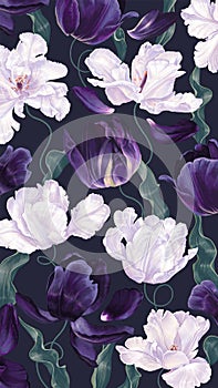 Realistic vector tulips wallpaper for desktop phone screen of social networks, outdoor advertising.