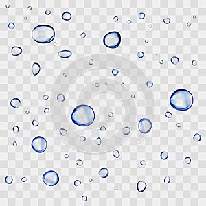 Realistic vector water drops transparent background. Clean drop condensation illustration.