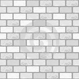 Realistic Vector white brick wall seamless pattern. Flat light grey wall texture. Simple grunge stone, textured brick