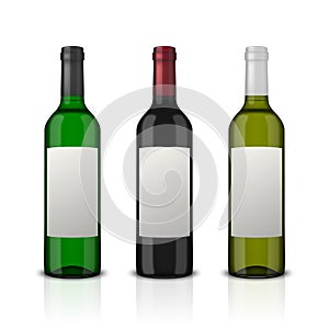 Realistic vector wine bottles with blank label set isolated on white background. Design template in EPS10.