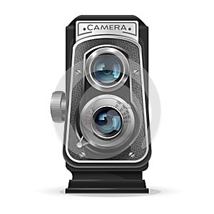 Realistic vintage retro camera. Vector illustration.