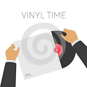 Realistic vinyl record with cover.