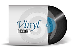 A realistic vinyl record with a cover. Disco. Retro design. Foreground. Music. Live music.