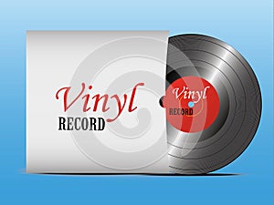 A realistic vinyl record with a cover. Disco. Retro design. Foreground. Music. Live music.