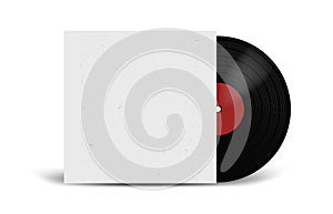 Realistic Vinyl Record with Cover Mockup. Disco party. Retro design. Front view.