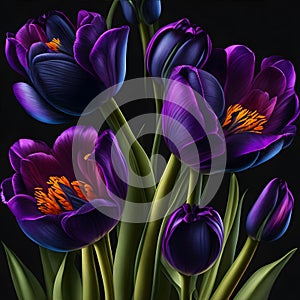 Realistic violet tulip flowers illustration vertical seamless pattern