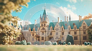 Realistic Virtual Castle With Intricate Architectures In Beige And Turquoise