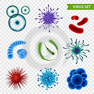 Realistic Viruses On Transparent Background Set
