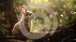 Realistic Vray Rendering Of A Cute Rabbit In The Woods