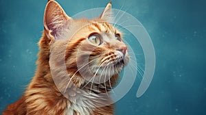 Realistic Vray Tracing: Hyper-detail Orange Tabby Cat On Blue Background