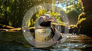 Realistic Vray Tracing Rendering Of Harpia Harpyja Penguin In Brazilian Zoo