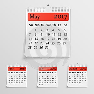 Realistic wall calendar with spring