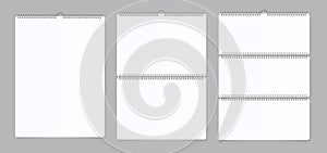 Realistico parete calendario. taccuino legare calendario ferro spirale. vettore illustrazioni vuoto bianco realistico 