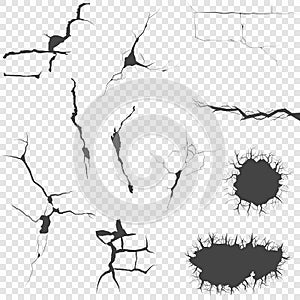 Realistic wall cracks. Grunge vector texture with scratches and cracks