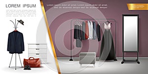 Realistic Wardrobe Room Elements Composition