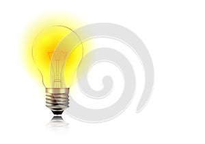 Realistic warm light bulb illustration with copyspace for creative design. Concept of success, solution, idea, achievement