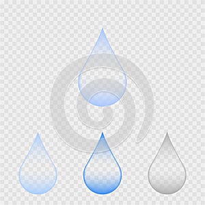 Realistic water drop. Pure, clean water drops. Water Rain. Gray background. Vector illustration