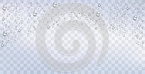 Realistic water droplets on the transparent background.