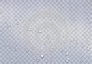 Realistic water droplets on the transparent window. photo