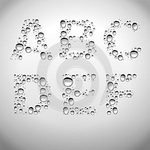 Realistic Water Drops Font from A to F