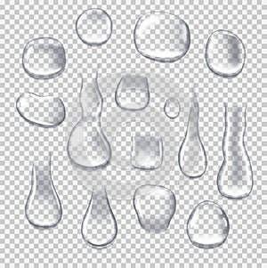 Realistic water drops on transparent background. Water droplets, rain drops.