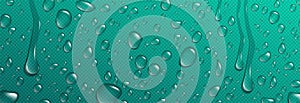 Realistic water drops on turquoise surface
