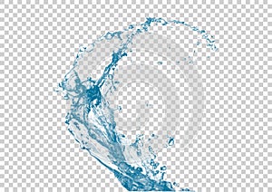 Realistic water splash on white transparent background.