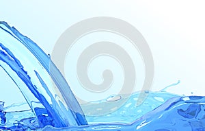 Realistic water stream. Clean wave water surface background. Blue liquid flow and splash.