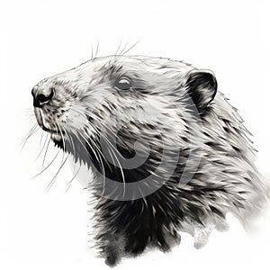 Realistic Watercolor Beaver Head Illustration In Black And White