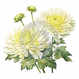 Realistic Watercolor Chrysanthemum Clipart On White Background