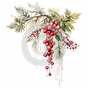 Realistic Watercolor Cranberries Christmas Vector Illustration photo