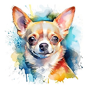 Realistic watercolor dog illustration. Funny doggy drawing template. Art for card, poster and other. Illustration of dog