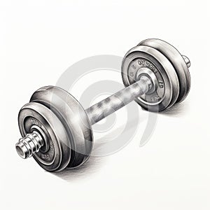 Realistic Watercolor Drawing Of Metal Dumbbell On White Background photo