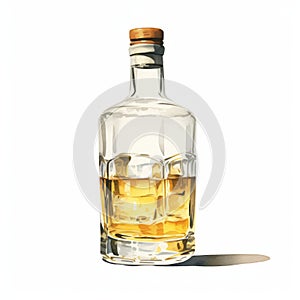 Realistic Watercolor Drawing Of Poured Whiskey Bottle