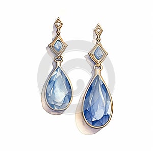 Realistic Watercolor Earrings: Blue Topaz And Gold Drop Earrings