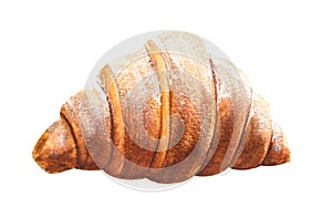 Realistic watercolor hand drawn powdered croissant, isolated on white background