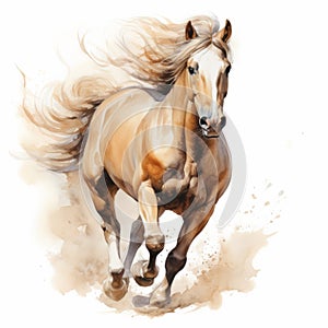 Realistic Watercolor Horse Illustration On White Background