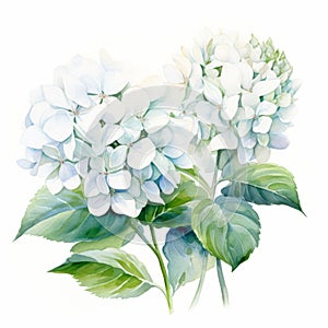 Realistic Watercolor Hydrangea Illustration With White Gloria Flowers