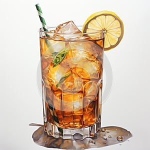 Realistic Watercolor Illustration Of Arnold Palmer Cocktail
